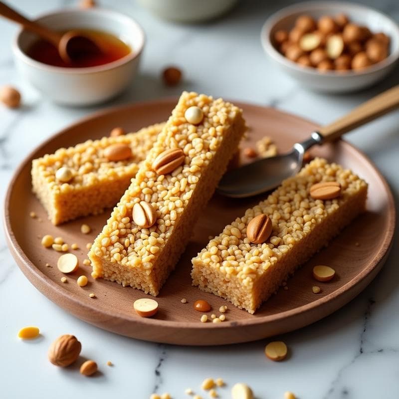 Barritas de Quinoa Inflada y Cacahuete con Sirope de Arce: Snack Energético Sin Horno