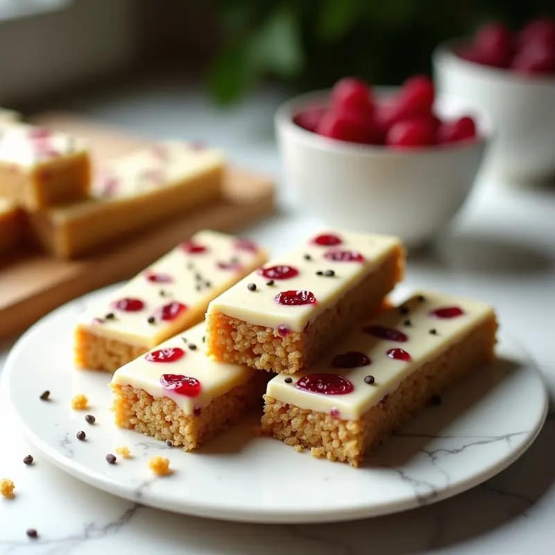 Barritas de Quinoa Inflada y Chocolate Blanco con Arándanos Liofilizados: Snack Vegano y Crujiente