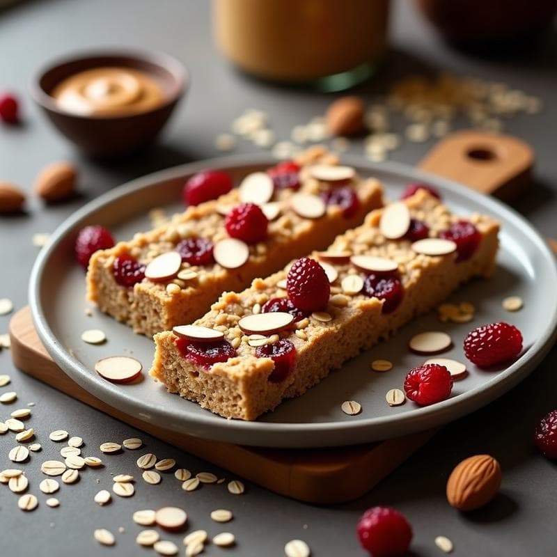Bars de Avena con Pasta de Almendra y Arándanos Liofilizados: Snack Energético Sin Horno
