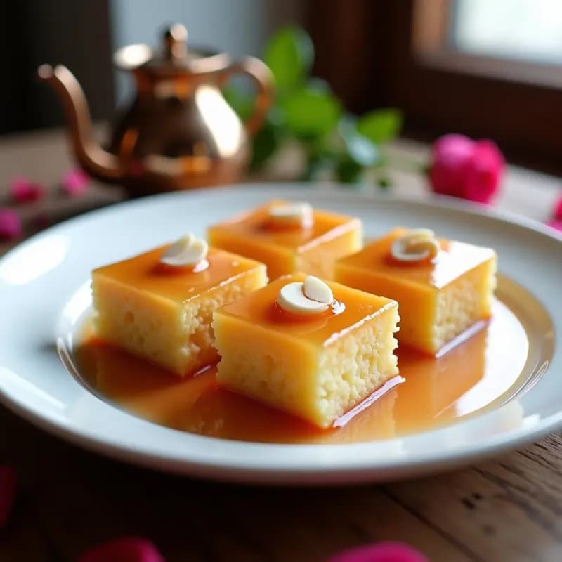 Basbousa de Semolina y Agua de Rosas: Postre Egipcio Sin Gluten y Sin Lactosa