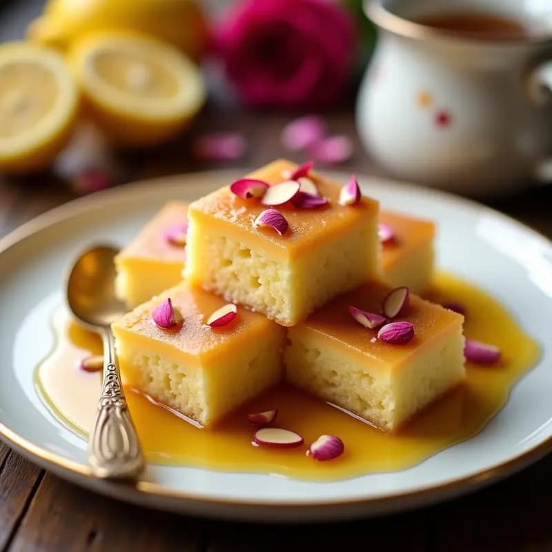 Basbousa de Semolina y Rosa Mosqueta: Postre Árabe Sin Gluten con Almíbar de Limón
