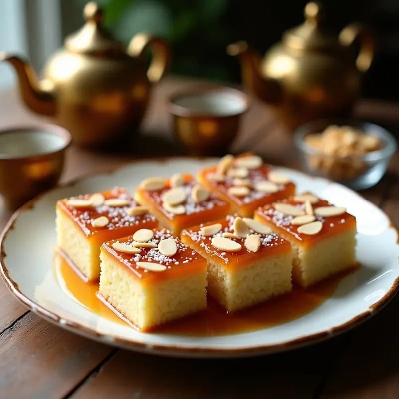Basbousa de Semolina y Yogur con Almíbar de Agua de Rosa: Postre Egipcio Esponjoso y Sin Harina