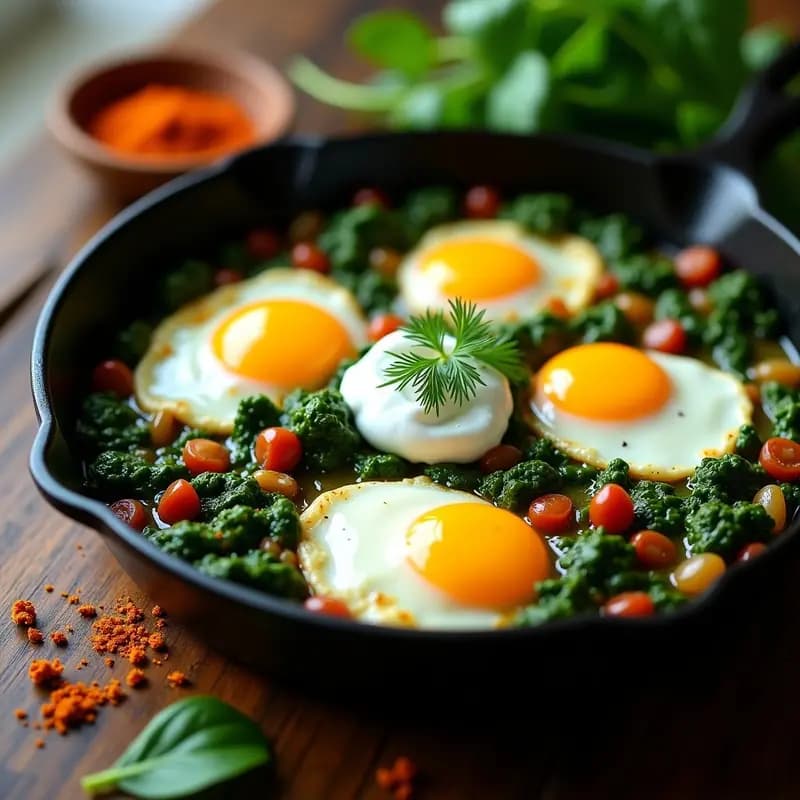 Bاشندgaan Iraní de Espinacas y Huevo: Desayuno Persa Alto en Hierro y Proteína