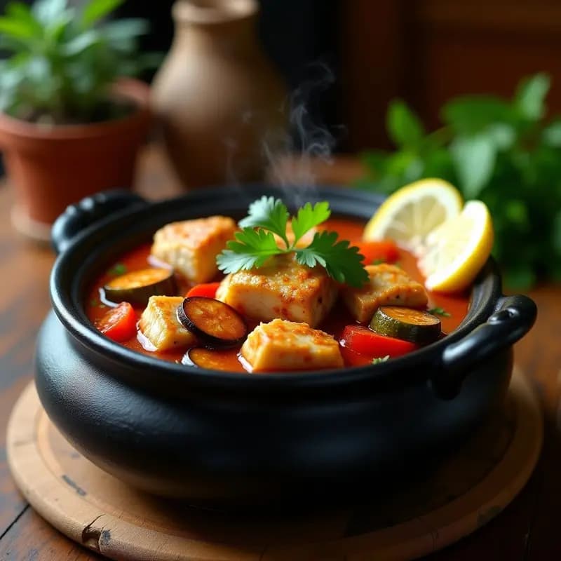B_assocà Senegalés de Pescado y Verduras: Guiso Africano en una sola Olla
