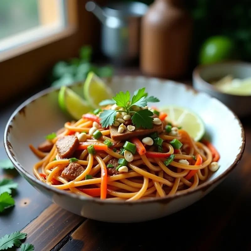 Bษน Mi Gaul (Fideos de Arroz con Cerdo y Verduras): Receta Tailandesa Salteada en Wok
