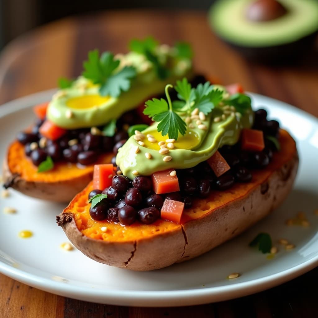 Batata Amarilla Rellena de Frijoles Negros y Aguacate: Receta Vegana en Airfryer con Toque Latino