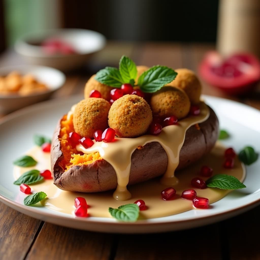 Batata Asada Rellena de Falafel y Salsa Tahini: Receta Vegana en Airfryer con Toque Libanés