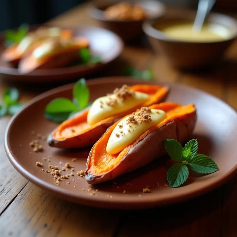 Batata Asada con Mantequilla de Anacardos y Miel: Postre Peruano Vegano