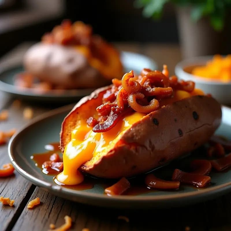 Batata Asada Rellena de Queso Cheddar y Tocino: Acompañamiento o Plato Único Reconfortante