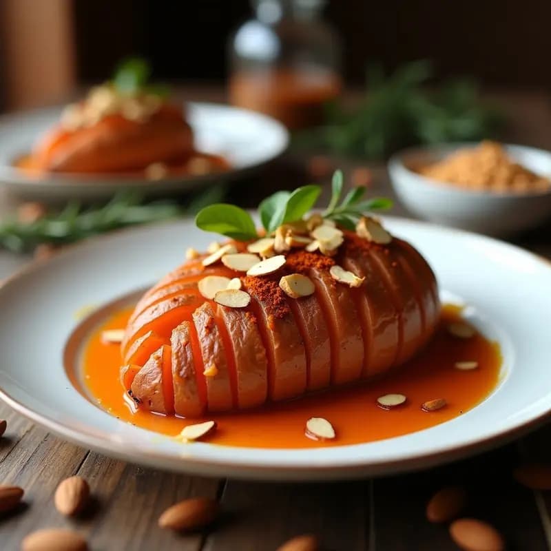 Batata Hasselback con Romesco de Almendras: Acompañamiento Español Gourmet