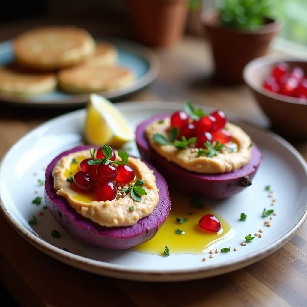 Batata Morada Rellena de Hummus y Granados: Entrante Libanés Vegano y Sin Horno