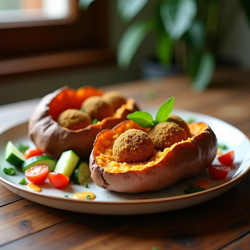 Batata Rellena de Falafel y Ensalada de Pepino y Menta: Receta en Airfryer Sin Gluten