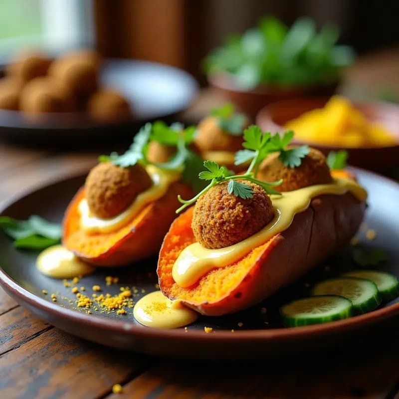 Batata Rellena de Falafel y Tahini: Receta Vegana y Sin Horno de Oriente Medio