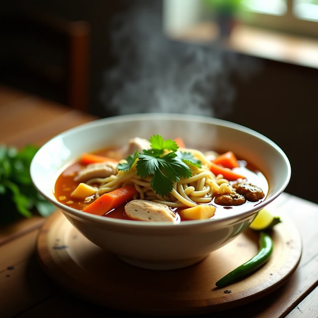 Batchoy de Menudencias de Pollo con Fideos de Arroz: Receta Filipina Reconfortante en Olla Exprés
