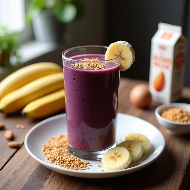 Batido de Açaí y Banana con Leche de Almondras y Semillas de Lino: Bebida Antioxydante en 5 Minutos