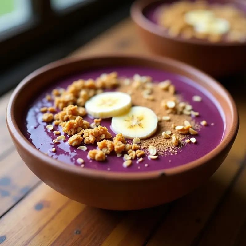 Batido de Açaí con Plátano y Granola: Desayuno Brasileño Energizante y Antioxidante