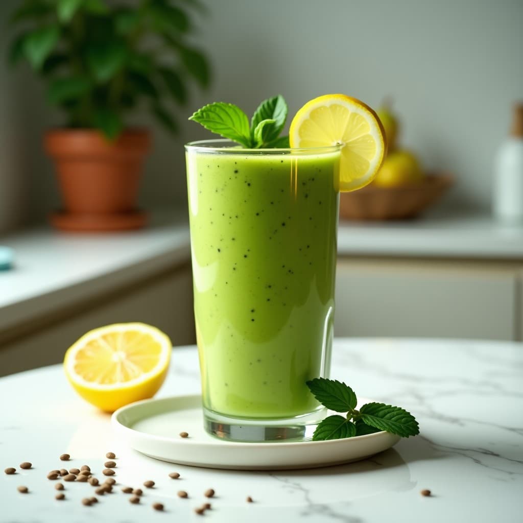 Batido Verde de Apio, Peral y Semillas de Cáñamo con Toque de Limón: Bebida Depurativa en 5 Minutos
