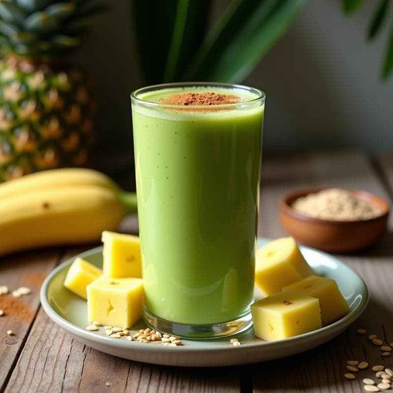 Batido de Avena y Algas Espirulina: Bebida Verde Energizante con Toque a Piña