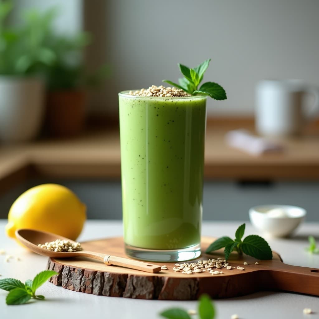 Batido de Avena y Espirulina con Leche de Almendras: Bebida Verde Energizante Sin Lactosa