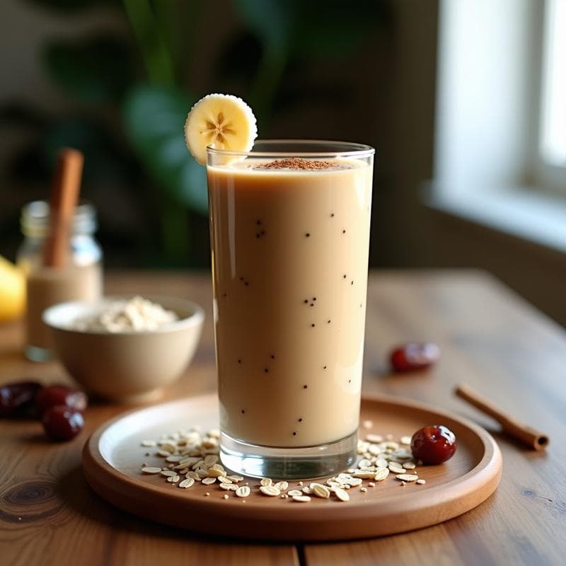 Batido de Avena Nocturna con Café y Dátiles: Bebida Energética para el Desayuno