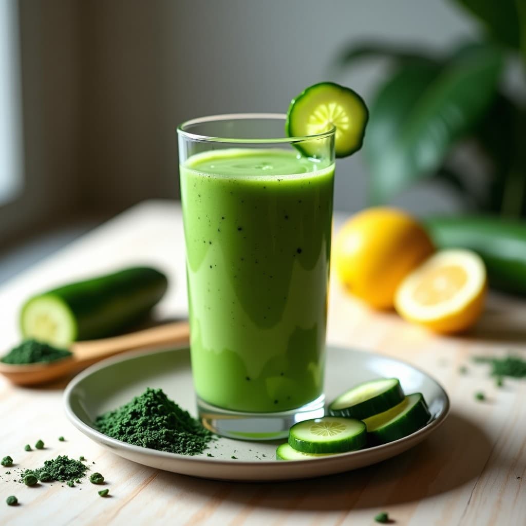 Batido de Avena Salada con Espirulina y Pepino: Bebida Detox y Rica en Clorofila en 5 Minutos