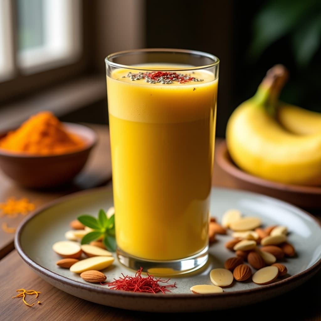 Batido de Azafrán y Almendras con Plátano Macho: Bebida Indiana Energética y Antiinflamatoria
