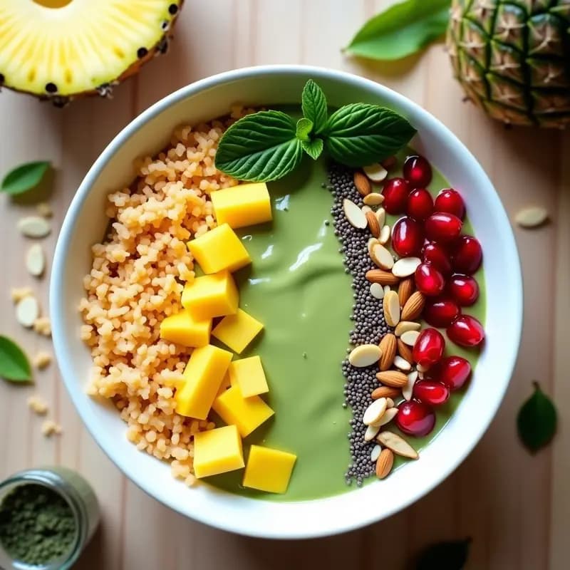 Batido Bowl de Espirulina y Piña con Toppings de Frutas Tropicana: Desayuno Detox