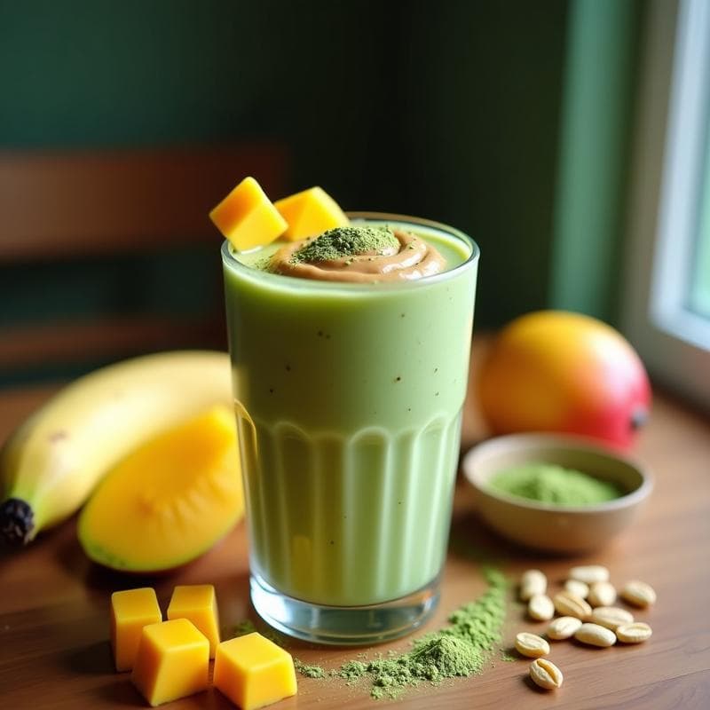 Batido de Cacahuete y Espirulina con Hielo de Mango: Bebida Energética y Detox
