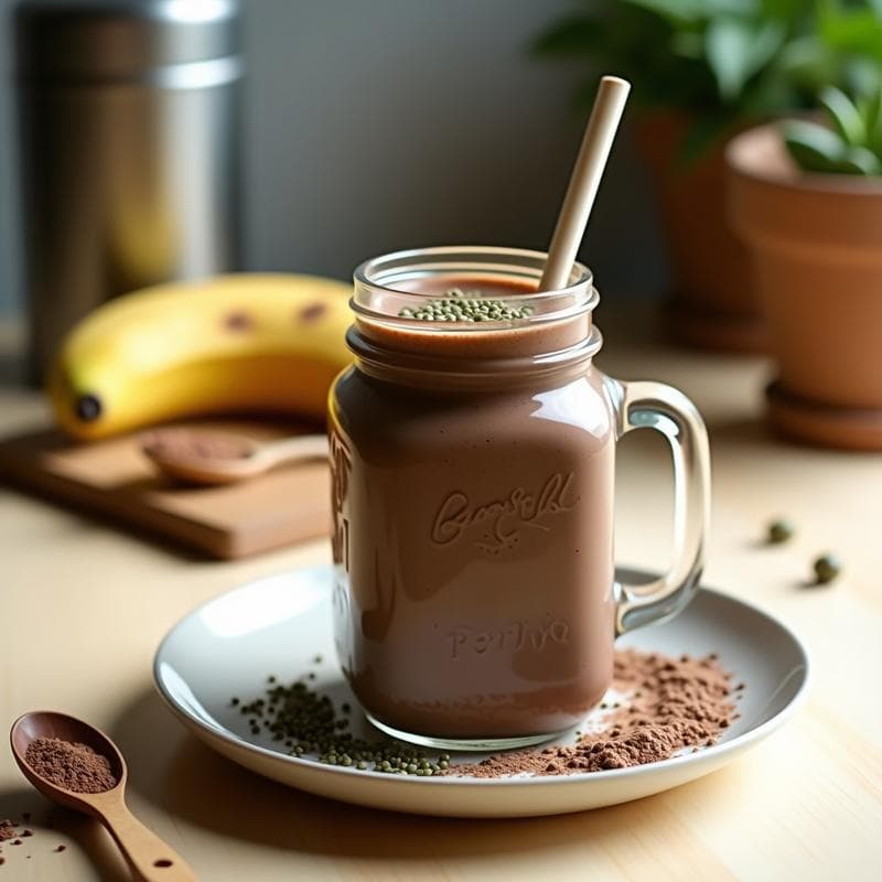 Batido de Cacao, Plátano y Espirulina con Semillas de Chía: Bebida Alta en Proteína para Tupper