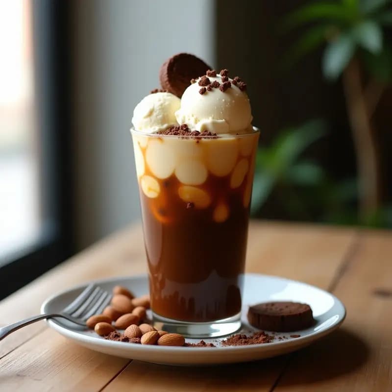 Batido de Café Frío con Helado de Vainilla y Trozos de Brownies Veganos: Desayuno Energético