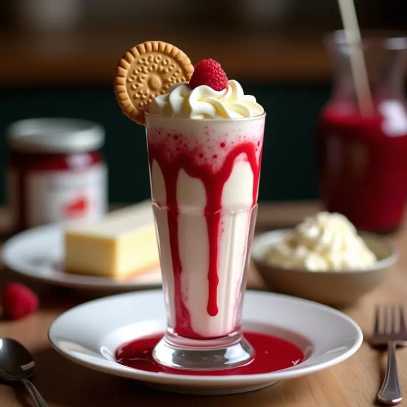 Batido de Cheesecake con Trozos de Galletas y Salsa de Frambuesa: El Postre en Vaso que Te Transporta al Paraíso