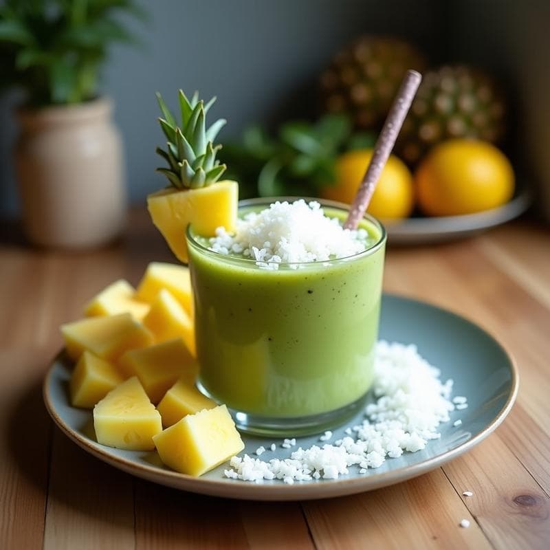 Batido de Alga Chlorella y Piña con Topping de Coco Rallado: Bebida Detox Energética