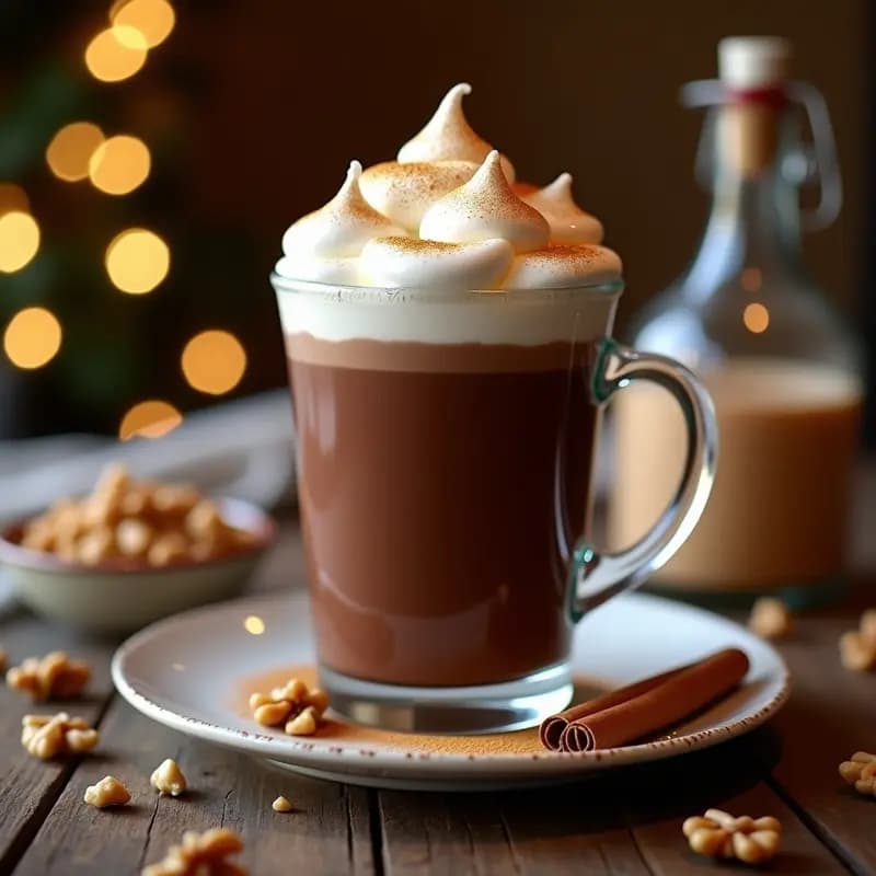 Batido de Chocolate Caliente con Nubes de Malvavisco Vegano y Polvo de Oro Comestible: Bebida Navideña Keto