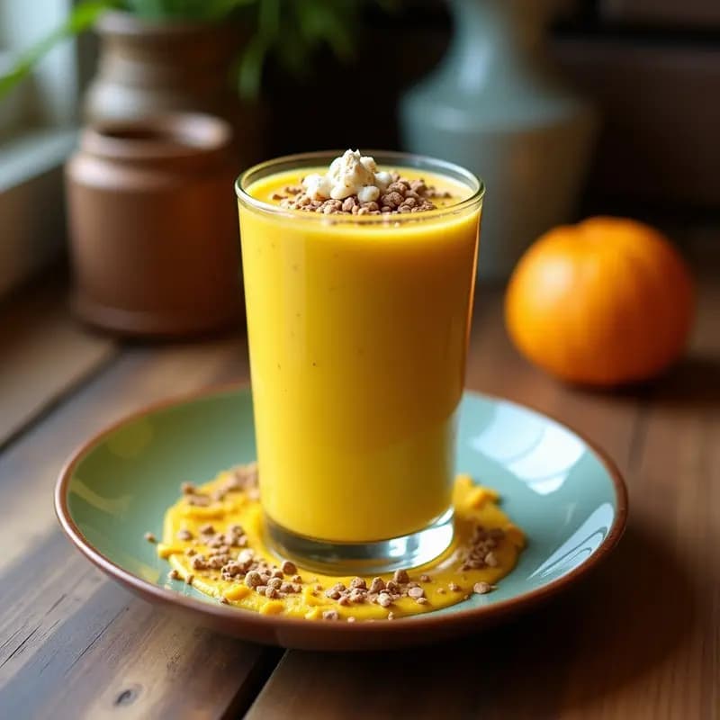 Batido de Cúrcuma Dorada y Leche de Tigre con Toppings de Coco y Maca: Bebida Energética y Detox
