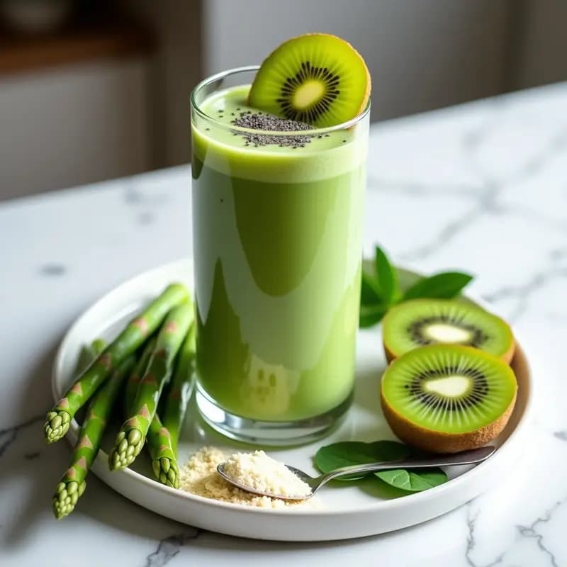 Batido Verde de Espárragos y Kiwi con Proteína en Polvo: Desayuno Detox y Energético