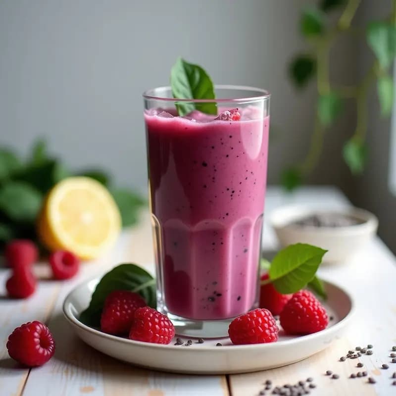 Batido de Espinaca Morada y Frambuesa con Semillas de Chía: Bebida Detox Vegana y Sin Azúcar