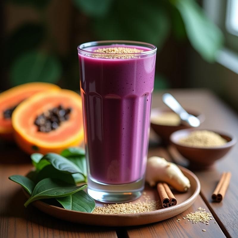 Batido de Espinaca Morada y Papaya con Semillas de Cáñamo: Smoothie Antioxidante en 5 Minutos