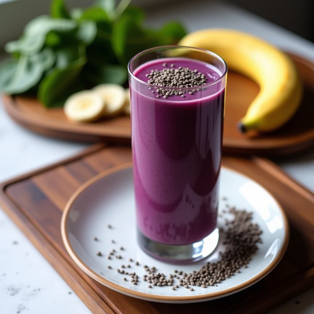 Batido de Espinaca Morada, Plátano y Semillas de Chávar: Bebida Energética Alta en Antioxidantes