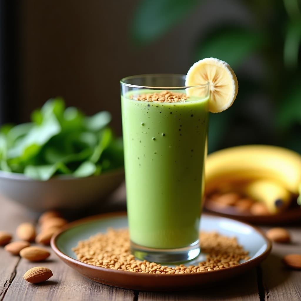 Batido de Espinaca, Plátano y Mantequilla de Almendra: Bebida Energética Vegana Post-Entrenamiento