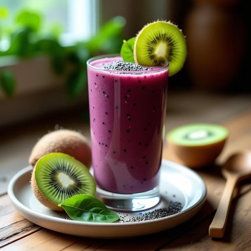 Batido de Espinacas Moradas y Kiwi con Chía: Bebida Detox y Energética en 5 Minutos