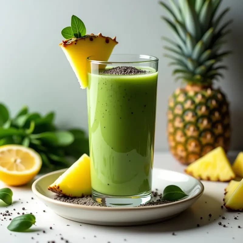 Batido de Espinacas, Piña y Chía: Bebida Detox Alta en Fibra en 5 Minutos