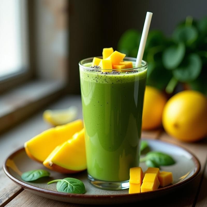 Batido Verde de Espirulina y Mango con Jengibre: Bebida Desintoxicante y Energética