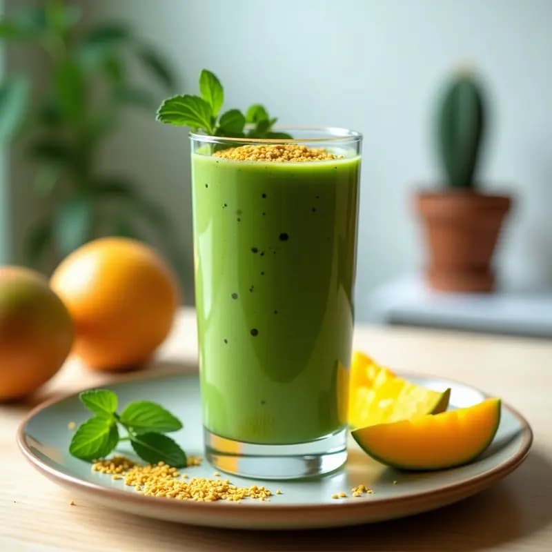 Batido de Espirulina y Mango con Leche de Soya: Bebida Energizante y Vegana