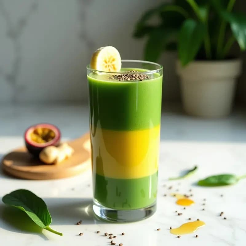 Batido de Espírulina, Maracuyá y Jengibre: Bebida Verde Tropical Alta en Antioxidantes