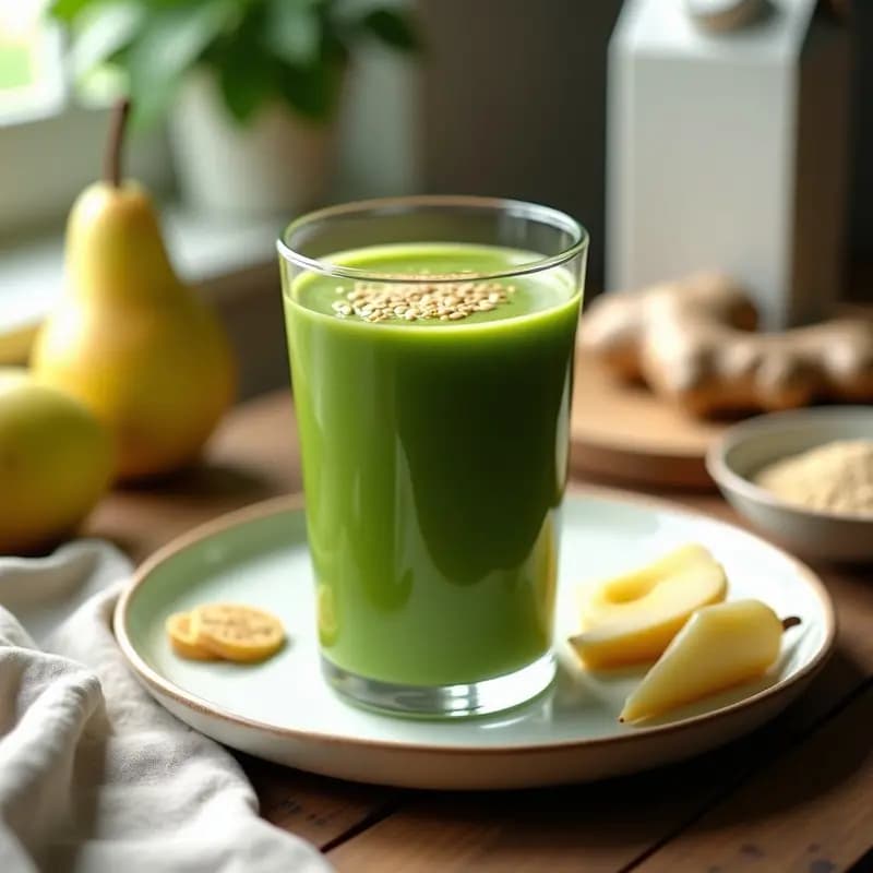 Batido de Alga Espirulina y Pera con Jengibre: Bebida Superalimento Antiinflamatoria