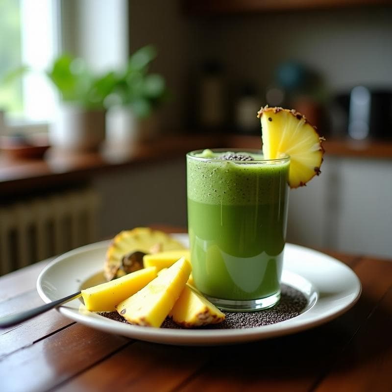Batido de Espirulina Piña y Coco con Semillas de Cháivar: Bebida Andina Antioxidante