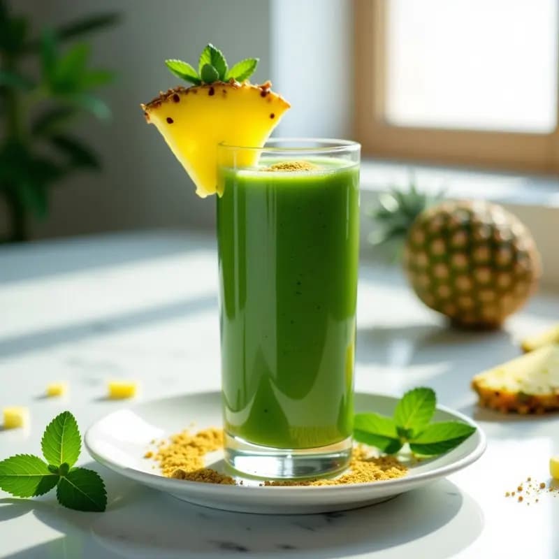 Batido de Espirulina y Piña con Jengibre: Superalimento Energético Sin Lácteos