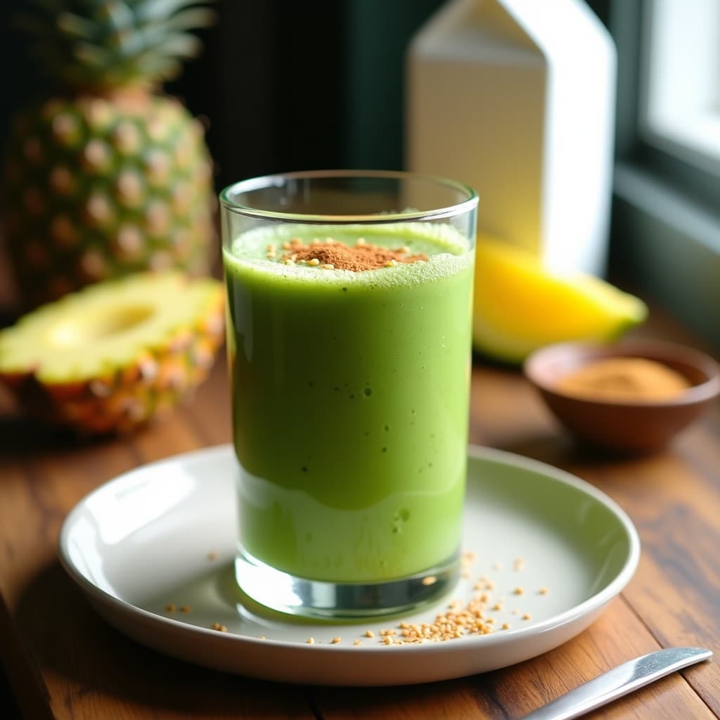 Batido de Espirulina y Piña con Leche de Almendras: Bebida Verde Superalimento en 5 Minutos