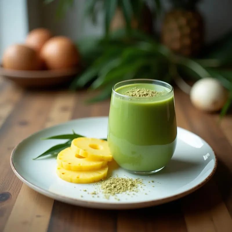 Batido de Alga Espirulina y Piña con Leche de Cáneo: Bebida Energizante Hawaiana