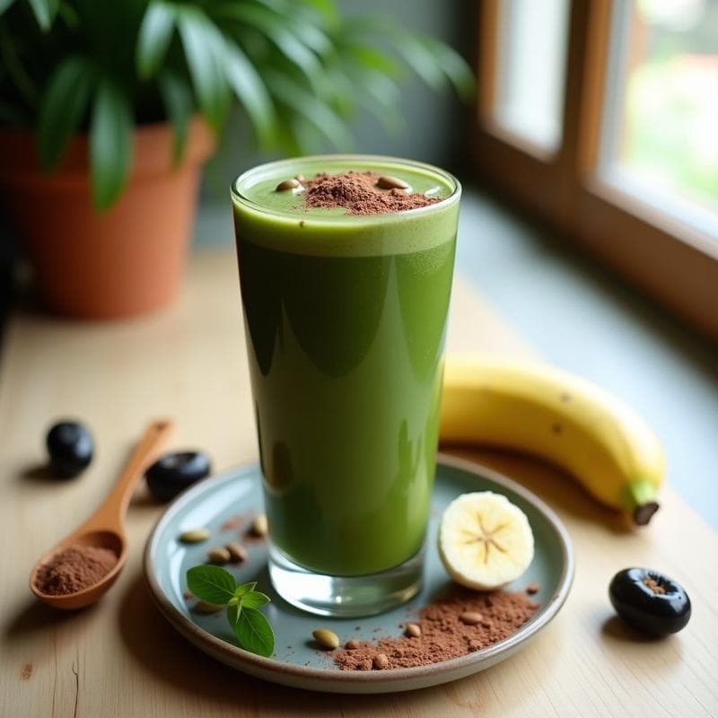 Batido de Espirulina, Plátano y Cacao: Bebida Verde Superenergética para Después del Gym